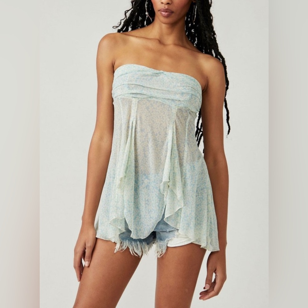 Free People Light Blue Strapless Top